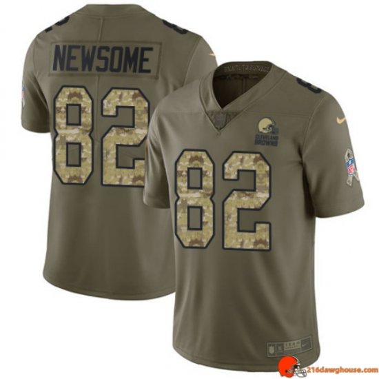 Combine Vintage Ozzie Newsome 82 Browns Polyester Olive, Camo Anniversary 2017 Men Fuego Washed Out