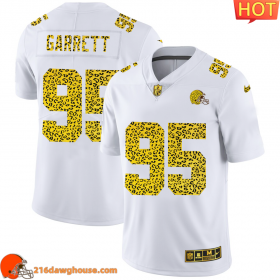 High quality Alluring Top notch Irresistible Durable Cleveland #95 Myles Garrett Men Flocked Leopard Print Vapor Limited match day jersey White designed for maximum on field performance