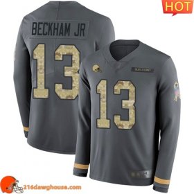 Distinctive Alluring Game changing Captivating Fashionable Delightful Cleveland #13 Odell Beckham Jr Anthracite Salute to Service Men Stitched Limited Therma Long Sleeve match day jersey Men a must have for any sports enthusiast