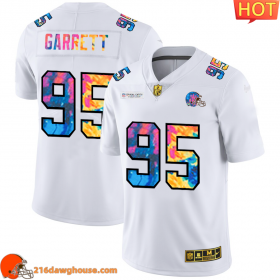 Distinctive Precious Magnificent First rate Cleveland #95 Myles Garrett Men White Multi Color 2020 Crucial Catch Limited sporting jersey