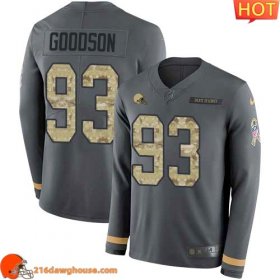 First rate Reliable Impressive Exclusive Trendy Cleveland #93 B.J. Goodson Anthracite Salute to Service Youth Stitched Limited Therma Long Sleeve sporting jersey Youth perfect for die hard fans to flaunt their support