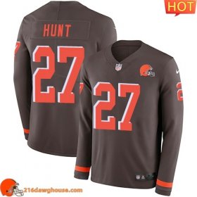 Magnificent Impressive Performance driven Cleveland #27 Kareem HuntColor Youth Stitched Limited Therma Long Sleeve match day jersey Youth