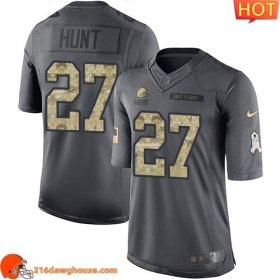 Wonderful Charming Classy Historic First rate Cleveland #27 Kareem Hunt Black Youth Stitched Limited 2016 Salute to Service game ready jersey Youth showcasing an eye catching design