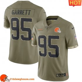 Terrific Superior Splendid Cleveland #95 Myles Garrett Men 2022 Salute To Service Limited game ready jersey Olive