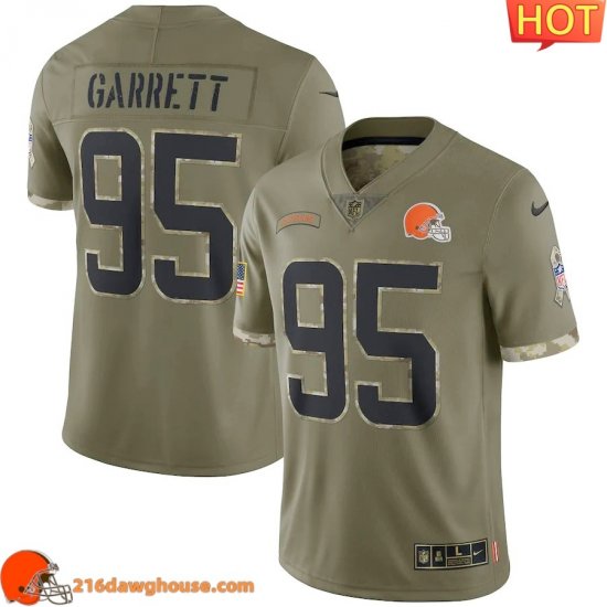 Terrific Superior Splendid Cleveland #95 Myles Garrett Men 2022 Salute To Service Limited game ready jersey Olive