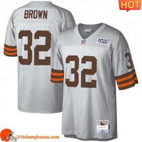 Legendary Historic Stylish Trendy Cleveland #32 Jim Mitchell & Ness 100 Retired Player Platinum sporting jersey