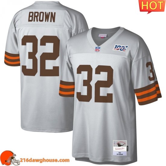 Legendary Historic Stylish Trendy Cleveland #32 Jim Mitchell & Ness 100 Retired Player Platinum sporting jersey