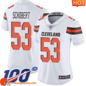 Irresistible Excellent Valuable Delightful Cleveland #53 Joe Schobert White Women Stitched 100th Season Vapor Limited match day jersey Womens