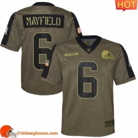 Valuable Fine Stunning Cleveland Cleveland #6 Baker Mayfield Olive Youth 2021 Salute To Service Game sporting jersey Youth a must have for any sports enthusiast