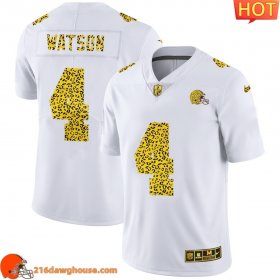Rare Fashionable Breathable Amazing Precious Cleveland #4 Deshaun Watson Men Flocked Leopard Print Vapor Limited match day jersey White perfect for die hard fans to flaunt their support