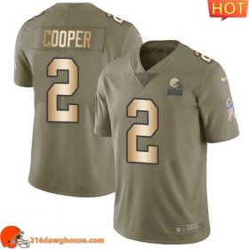 Historic Splendid Championship worthy Awesome Distinctive Legendary #2 Amari Cooper Olive/Gold Youth Stitched Limited 2017 Salute To Service match day jersey featuring authentic team details