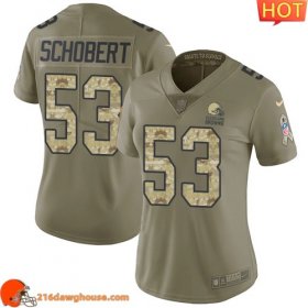 Precious Iconic Stylish Cleveland #53 Joe Schobert Olive/Camo Women Stitched Limited 2017 Salute to Service match day jersey Womens