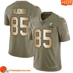 Elegant Magnificent Breathable Fabulous Splendid #85 David Njoku Olive/Gold Men Stitched Limited 2017 Salute To Service game ready jersey