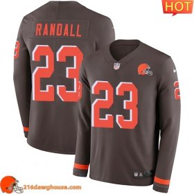 Enchanting Magnificent Awesome Terrific Breathable Iconic Cleveland #23 Damarious RandallColor Men Stitched Limited Therma Long Sleeve athletic jersey Men