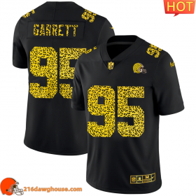 High quality Precious Stunning Cleveland #95 Myles Garrett Men Leopard Print Fashion Vapor Limited sporting jersey Black featuring authentic team details