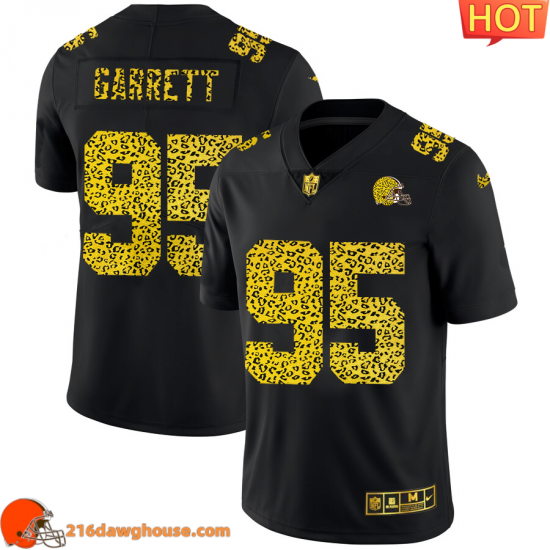 High quality Precious Stunning Cleveland #95 Myles Garrett Men Leopard Print Fashion Vapor Limited sporting jersey Black featuring authentic team details