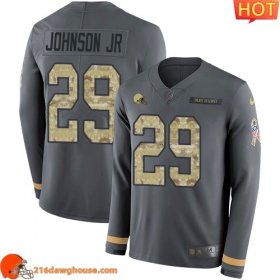 First rate Exclusive Captivating Rare Fashionable Cleveland #29 Duke Johnson Jr Anthracite Salute to Service Men Stitched Limited Therma Long Sleeve match day jersey Men featuring authentic team details