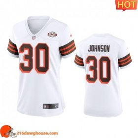 Cool Stylish Splendid Exclusive Breathable Historic Women Cleveland #30 D'Ernest Johnson 1946 Collection Alternate Game Limited game ready jersey White Womens designed for maximum on field performance