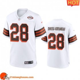 First rate Cool Stunning Men Cleveland #28 Jeremiah Owusu Koramoah 1946 Collection Alternate Game Limited sporting jersey White Men showcasing an eye catching design