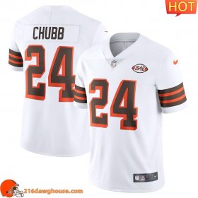 Game changing Top notch Championship worthy Breathable Cleveland #24 Nick Chubb 1946 Collection Alternate Vapor Limited game ready jersey White