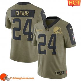 Outstanding Fabulous Fine Game changing Superb Legendary Cleveland #24 Nick Chubb Olive 2021 Salute To Service Limited Player match day jersey crafted with the latest fabric technology