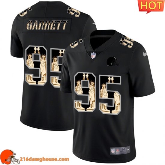 Captivating Iconic Comfortable Championship worthy Valuable Cleveland #95 Myles Garrett Carbon Black Vapor Statue Of Liberty Limited match day jersey