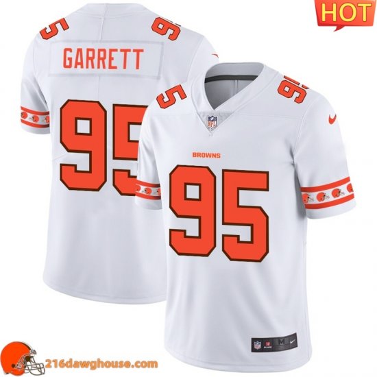 Breathable Gorgeous Magnificent Precious Cleveland #95 Myles Garrett WhiteLogo Vapor Limited athletic jersey showcasing an eye catching design