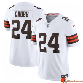 Dynasty Game Worn Nick Chubb 24 Browns Sustainable White Distressed Men Tech Authentic