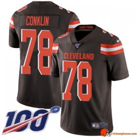 Elite Authentic Jack Conklin 78 Browns Polyester Brown Anniversary Men Unlimited Throwback