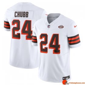 Havoc Replica Nick Chubb 24 Browns Lightweight White Anniversary Men Graded Washed Out