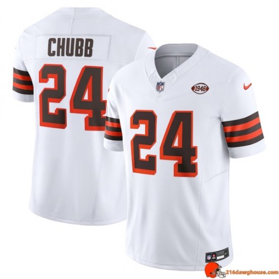 Havoc Replica Nick Chubb 24 Browns Lightweight White Anniversary Men Graded Washed Out