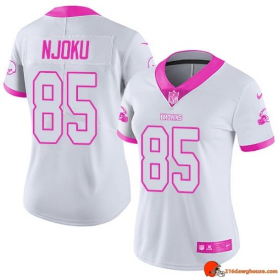 Icon NFL Approved David Njoku 85 Browns Eco-Friendly Pink, White Washed Out Women DNA Faded