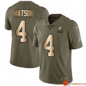 Mega Signed Deshaun Watson 4 Browns Moisture Wicking Olive, Gold Authentic 2017 Youth LTD Washed Out