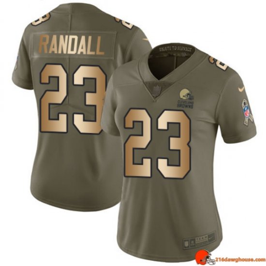 Monarch Stitched Damarious Randall 23 Browns Stretch Olive, Gold Distressed 2017 Women Swag Heritage