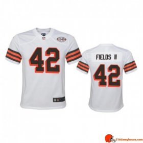 Neon NFL Approved Tony Fields 42 Browns Moisture Wicking White Vintage Wash 1946 Youth Mystique Alternate
