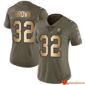 Pinnacle Team Issue Jim Brown 32 Browns Nike Vapor Olive, Brown, Gold Anniversary 2017 Women Turbo Authentic